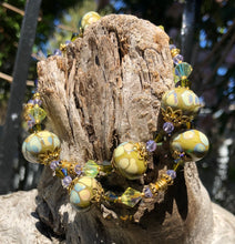 Load image into Gallery viewer, Lampwork Glass Necklace - Olive Citrine and Aqua