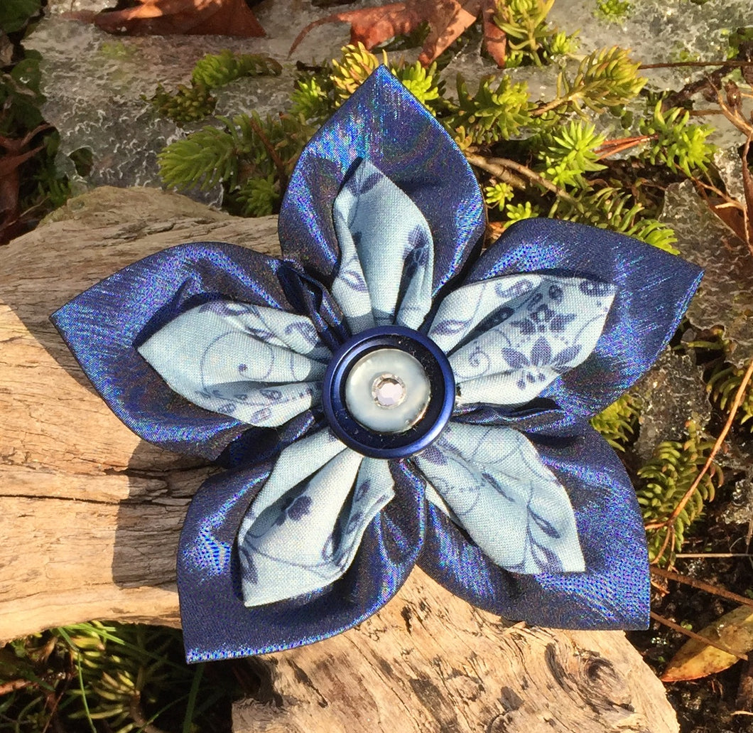 Fabric Flower - Double Navy and Blue Print