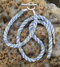Load image into Gallery viewer, Kumihimo Necklace and Bracelet Set - Light Blue and Cream