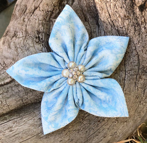 Fabric Flower - Light Blue with Pearls