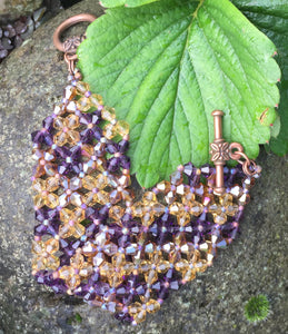 Light Topaz Amber and Purple Swarovski Crystal Bracelet with Copper Toggle Clasp