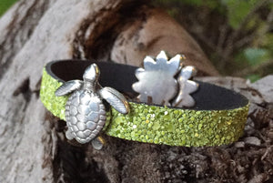 Leather Bracelet - Confetti with Sea Turtle