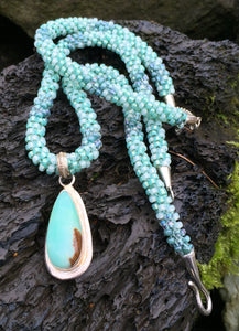 Kumihimo Necklace and Bracelet Set - Minty Green with Amazonite Pendant