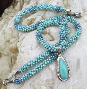 Kumihimo Necklace and Bracelet Set - Minty Green with Amazonite Pendant