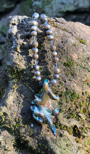 Lampwork Necklace - Mossy with pearls and bronze