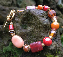 Load image into Gallery viewer, Lampwork Glass Bracelet - Peach Coral Red