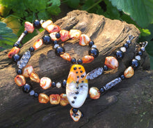 Load image into Gallery viewer, Mineral Necklace - Orange &amp; Cream Lampwork with Pearls