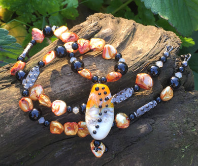 Mineral Necklace - Orange & Cream Lampwork with Pearls
