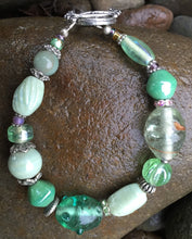 Load image into Gallery viewer, Lampwork Glass Bracelet - Pastel Green and Silver