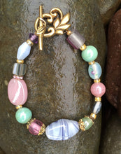 Load image into Gallery viewer, Lampwork Glass Bracelet -Pink Blue Seafoam pastels