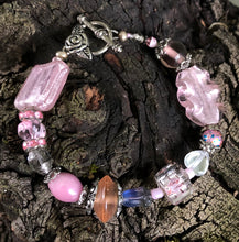 Load image into Gallery viewer, Lampwork Glass Bracelet - Pink Silver Clear