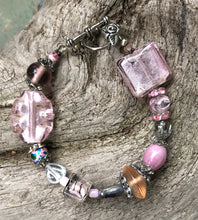 Load image into Gallery viewer, Lampwork Glass Bracelet - Pink Silver Clear