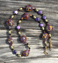 Load image into Gallery viewer, Lampwork Glass Necklace - Purple &amp; Amber