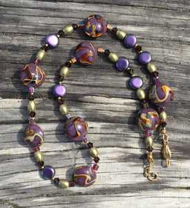Lampwork Glass Necklace - Purple & Amber