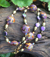 Load image into Gallery viewer, Lampwork Glass Necklace - Purple &amp; Amber
