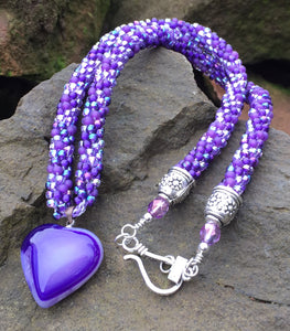 Kumihimo Necklace - Purple Heart Pendant