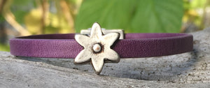 Leather Bracelet - Purple with Flower
