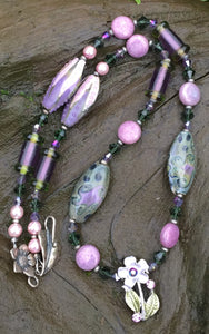 Lampwork Glass Necklace - Purple Olive Swirl