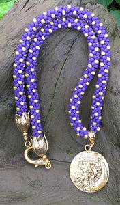 Kumihimo Necklace - Purple and Gold Fairy
