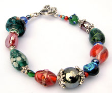 Load image into Gallery viewer, Lampwork Glass Bracelet - Red Green Blue