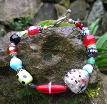 Load image into Gallery viewer, Lampwork Glass Bracelet - Red Green Blue with Heart