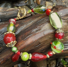 Load image into Gallery viewer, Lampwork Glass Bracelet - Red Olive Gold