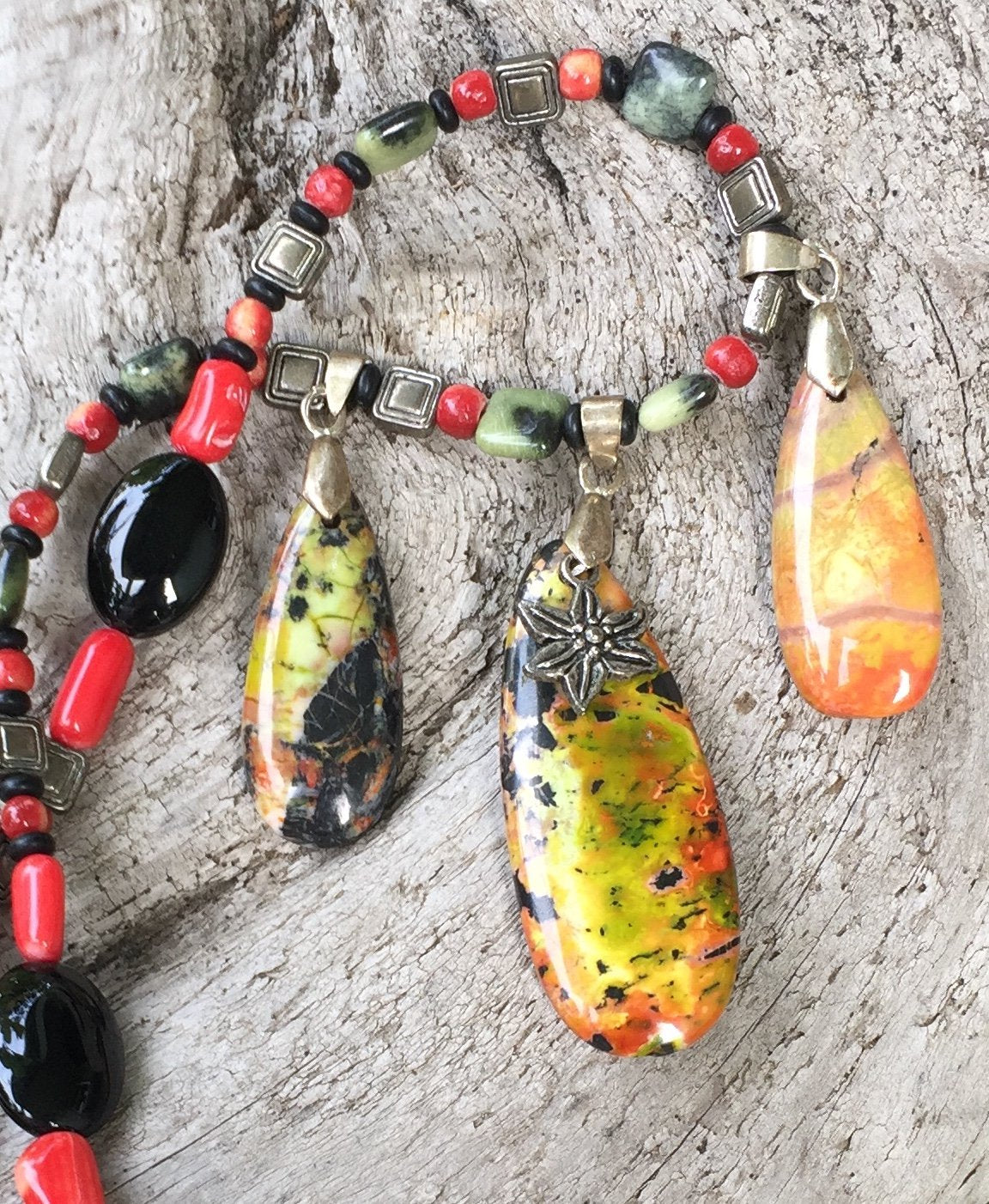 Mineral Necklace Sea Sediment Jasper, Jade, Onyx and Coral