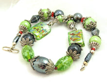 Load image into Gallery viewer, Lampwork Glass Necklace - Shimmering Black and Green Confetti