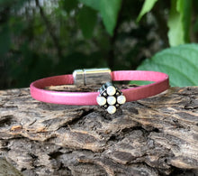 Load image into Gallery viewer, Leather Bracelet - Rose Leather with Opal Crystal slider