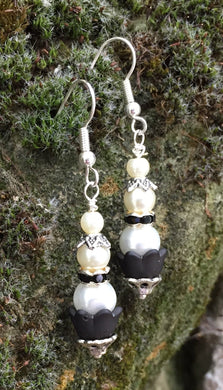 Stacked Pearls with Black Crystal Earrings