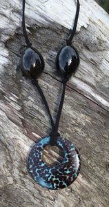 Lampwork Glass Necklace - Mottled Turquoise Porcelain Donut