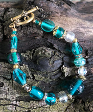 Load image into Gallery viewer, Lampwork Glass Bracelet - Turquoise Clear Gold