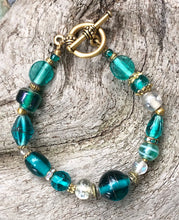 Load image into Gallery viewer, Lampwork Glass Bracelet - Turquoise Clear Gold