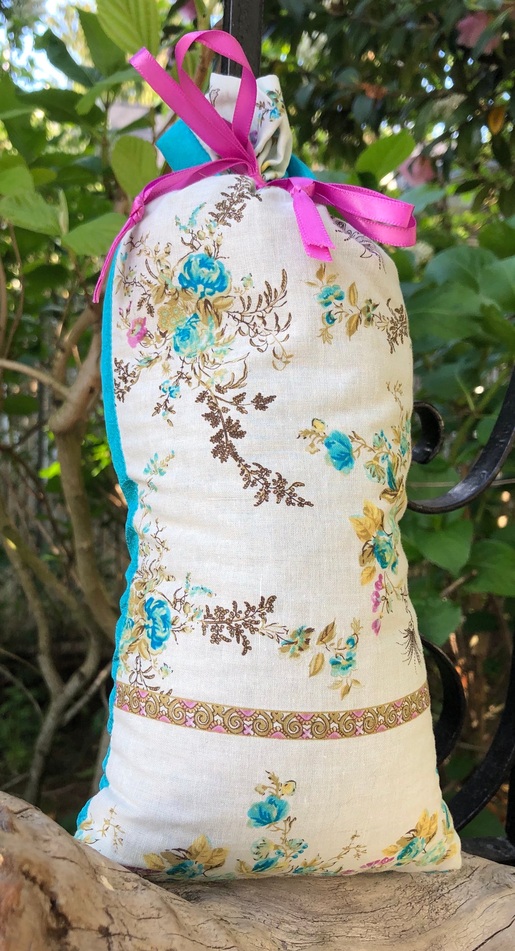 Turquoise Pink Brown Floral Sheer