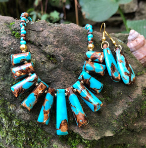 Mineral Necklace - Turquoise and Bronze Bib with Earrings