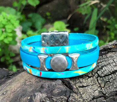 Leather Bracelet - Turquoise Leather times 3