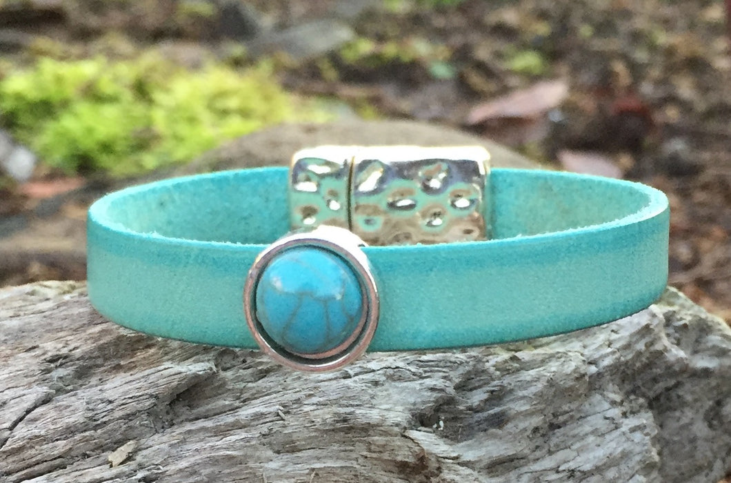 Leather Bracelet  - Turquoise with Turquoise Bling