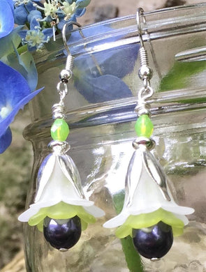 White Lime and Dark Purple Tulip Style Earrings