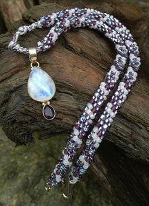 Kumihimo Necklace - White Quartz and Amethyst