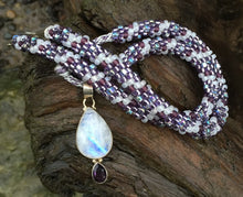 Load image into Gallery viewer, Kumihimo Necklace - White Quartz and Amethyst