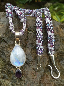 Kumihimo Necklace - White Quartz and Amethyst
