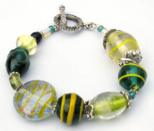 Load image into Gallery viewer, Lampwork Glass Bracelet - Yellow Green Clear