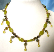 Load image into Gallery viewer, Mineral Necklace and Earrings Set - Yellow Jade and Crystal