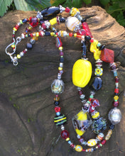 Load image into Gallery viewer, Lampwork Glass Necklace - Double Strand Black Red &amp; Yellow