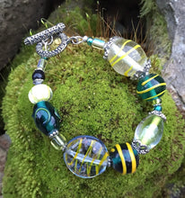 Load image into Gallery viewer, Lampwork Glass Bracelet - Yellow Green Clear