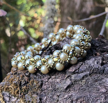 Load image into Gallery viewer, Beaded Bracelet - Pearl Monster - Champagne and Olive