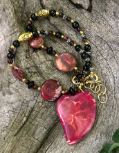 Load image into Gallery viewer, Mineral Necklace - Sea Sediment Jasper, Turquoise and Red Tiger Eye