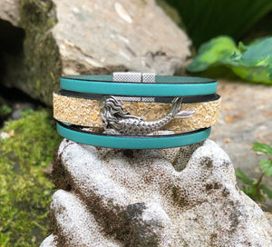 Leather Bracelet - Triple Banded leather with Mermaid