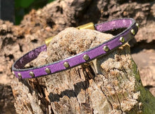 Load image into Gallery viewer, Leather bracelet - Bronze Studded Purple Leather