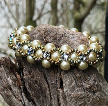 Load image into Gallery viewer, Beaded Bracelet - Pearl Monster - Champagne with Silver Night